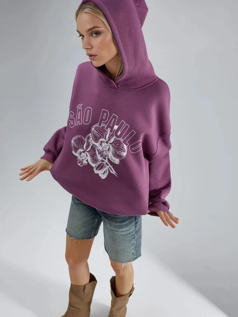 بوسيم BUSEM Oversized Printed Hooded Sweatshirt